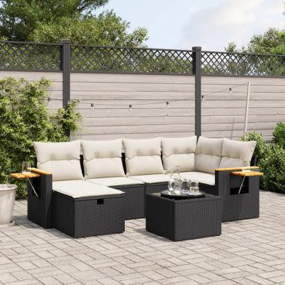 Set canapele de grădină cu perne, 7 piese, negru, poliratan GartenMobel Dekor