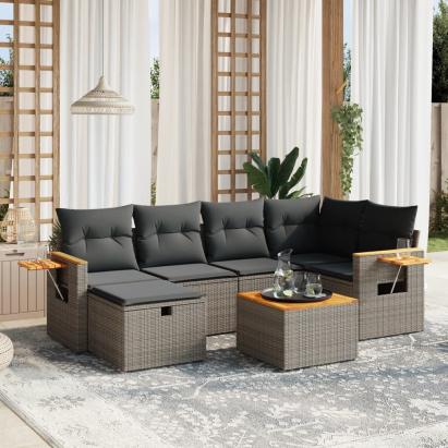 Set canapele de grădină, 7 piese, cu perne, gri, poliratan GartenMobel Dekor