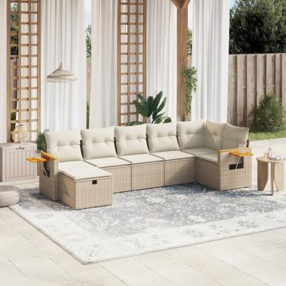 Set canapele de grădină, 7 piese, cu perne, bej, poliratan GartenMobel Dekor