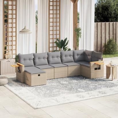 Set canapele de grădină, 7 piese, cu perne, bej, poliratan GartenMobel Dekor