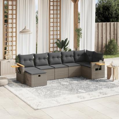 Set canapele de grădină, 7 piese, cu perne, gri, poliratan GartenMobel Dekor