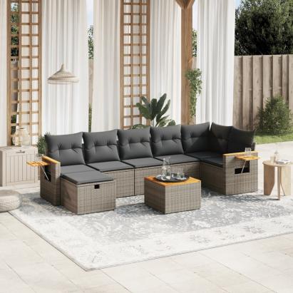 Set canapele de grădină cu perne, 8 piese, gri, poliratan GartenMobel Dekor