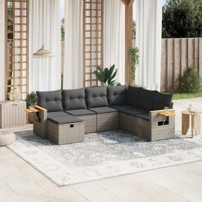 Set canapele de grădină, 7 piese, cu perne, gri, poliratan GartenMobel Dekor