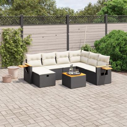 Set mobilier de grădină cu perne, 8 piese, negru, poliratan GartenMobel Dekor