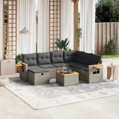 Set canapele de grădină cu perne, 8 piese, gri, poliratan GartenMobel Dekor