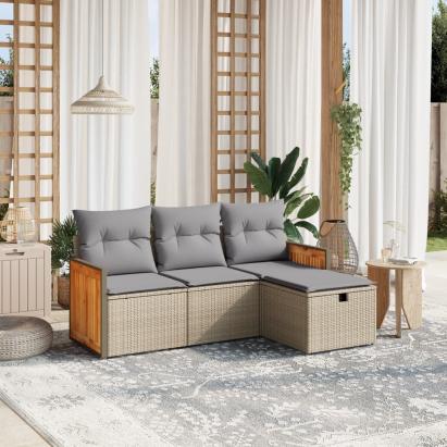 Set canapele de grădină, 4 piese, cu perne, mix bej, poliratan GartenMobel Dekor