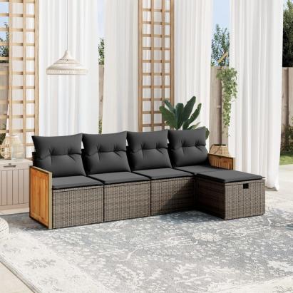 Set canapea de grădină cu perne, 5 piese, gri, poliratan GartenMobel Dekor