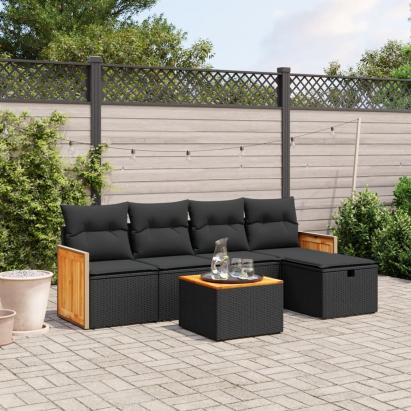 Set mobilier de grădină cu perne, 6 piese, negru, poliratan GartenMobel Dekor