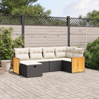 Set mobilier de grădină cu perne, 6 piese, negru, poliratan GartenMobel Dekor