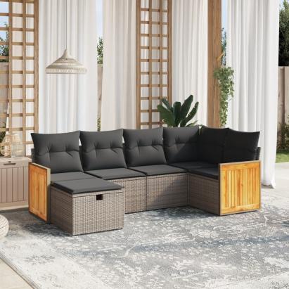 Set mobilier grădină cu perne, 6 piese, gri, poliratan GartenMobel Dekor