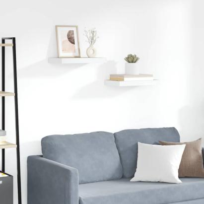 Rafturi perete suspendate 2 buc. alb/stejar 50x23x3,8cm MDF GartenMobel Dekor