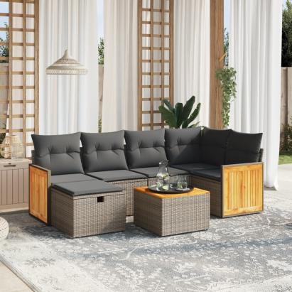 Set canapele de grădină, 7 piese, cu perne, gri, poliratan GartenMobel Dekor