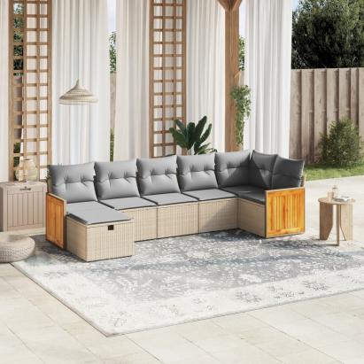 Set canapele de grădină, 7 piese, cu perne, bej, poliratan GartenMobel Dekor