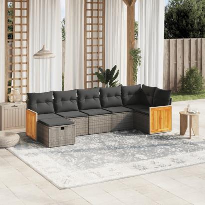 Set canapele de grădină, 7 piese, cu perne, gri, poliratan GartenMobel Dekor