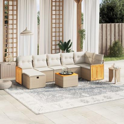Set canapele de grădină, 8 piese, cu perne, bej, poliratan GartenMobel Dekor