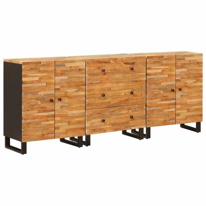 Bufet 3 pcs Maro 60 x 33 x 75 cm Lemn de mango solid GartenMobel Dekor