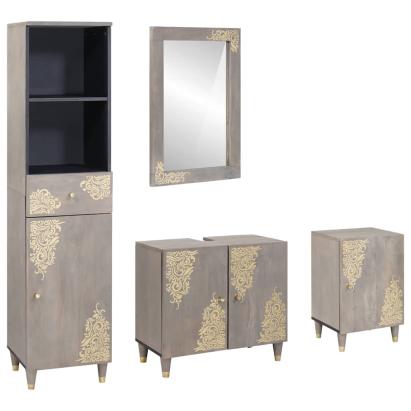 Set dulap baie cu sertar cu ușă 4 pcs Gri Lemn de mango solid GartenMobel Dekor