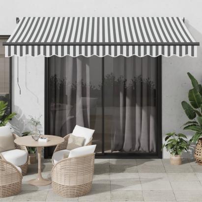 Copertină retractabilă automat LED-uri antracit/alb 350x250 cm GartenMobel Dekor