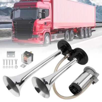 Claxon bitonal cu 2 goarne, Super Puternic, 178db, alimentare 12V cu compresor electric inclus, culoare Crom/Negru FAVLine Selection