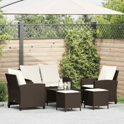 Set canapele de grădină cu perne, 6 piese, maro, poliratan GartenMobel Dekor