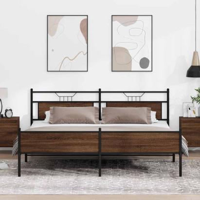 Cadru de pat metalic fără saltea, stejar maro, 193x201 cm GartenMobel Dekor