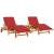 Șezlong cu pernă 3 pcs Roșu 40 x 40 x 40cm Lemn masiv de acacia GartenMobel Dekor