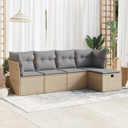 Set canapele de grădină cu perne, 5 piese, bej, poliratan GartenMobel Dekor