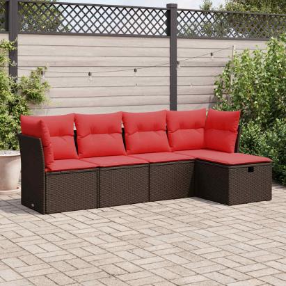Set canapele de grădină cu perne, 5 piese, maro, poliratan GartenMobel Dekor