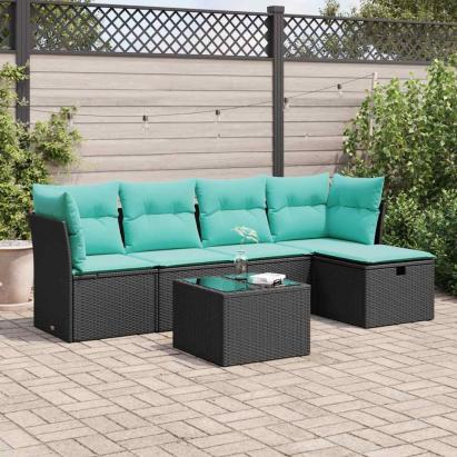 Set mobilier de grădină cu perne, 6 piese, negru, poliratan GartenMobel Dekor