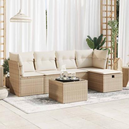 Set canapele de grădină cu perne, 6 piese, bej, poliratan GartenMobel Dekor