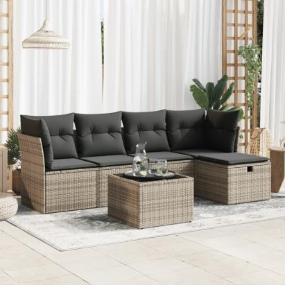 Set mobilier grădină cu perne, 6 piese, gri, poliratan GartenMobel Dekor