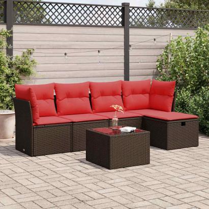 Set canapele de grădină cu perne, 6 piese, maro, poliratan GartenMobel Dekor