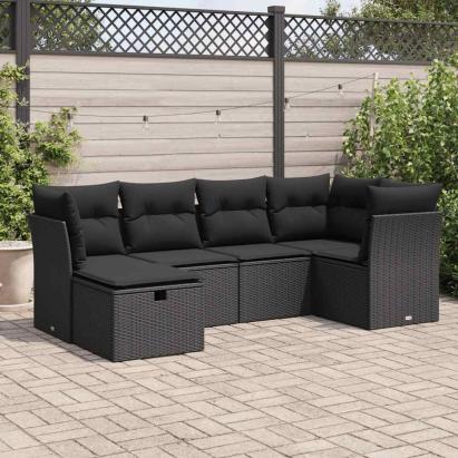 Set mobilier de grădină cu perne, 6 piese, negru, poliratan GartenMobel Dekor