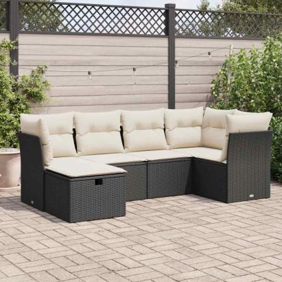 Set mobilier de grădină cu perne, 6 piese, negru, poliratan GartenMobel Dekor