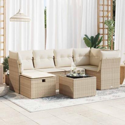 Set canapele de grădină, 7 piese, cu perne, bej, poliratan GartenMobel Dekor