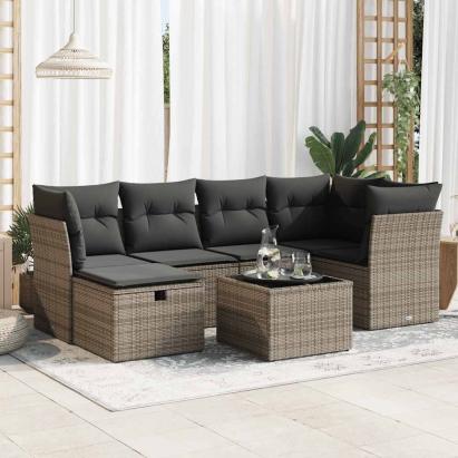 Set canapele de grădină, 7 piese, cu perne, gri, poliratan GartenMobel Dekor