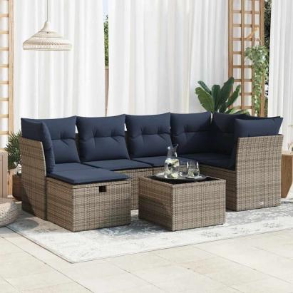 Set canapele de grădină, 7 piese, cu perne, gri, poliratan GartenMobel Dekor