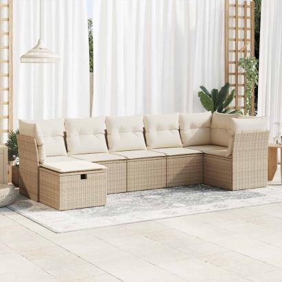 Set canapele de grădină, 7 piese, cu perne, bej, poliratan GartenMobel Dekor