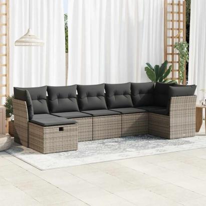 Set canapele de grădină, 7 piese, cu perne, gri, poliratan GartenMobel Dekor