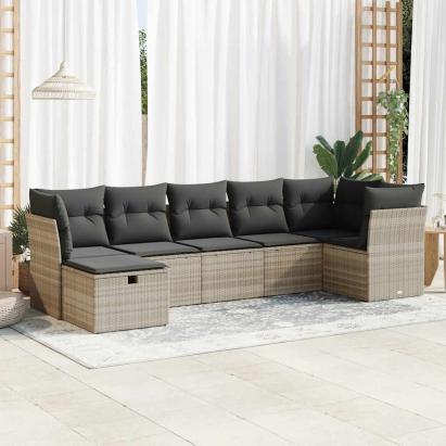 Set canapele de grădină cu perne, 7piese gri deschis poliratan GartenMobel Dekor