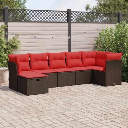 Set canapele de grădină cu perne, 7 piese, maro, poliratan GartenMobel Dekor