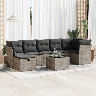 Set canapele de grădină cu perne, 8 piese, gri, poliratan GartenMobel Dekor