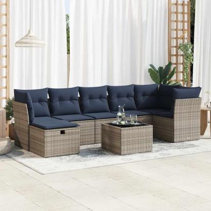 Set canapele de grădină cu perne, 8 piese, gri, poliratan GartenMobel Dekor