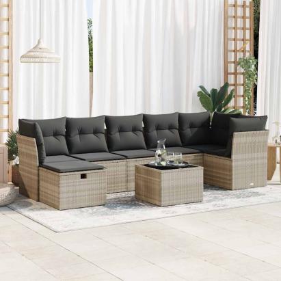 Set mobilier de grădină cu perne, 8 piese gri deschis poliratan GartenMobel Dekor