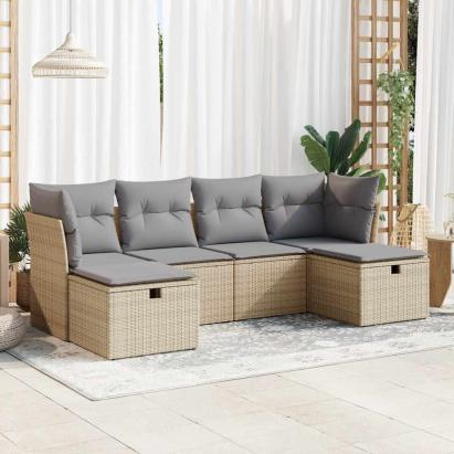 Set canapele de grădină cu perne, 6 piese, bej, poliratan GartenMobel Dekor