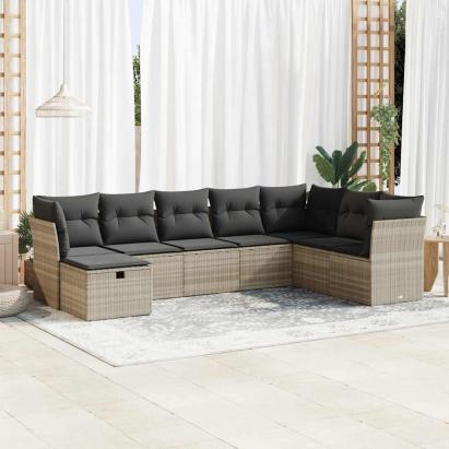 Set mobilier de grădină cu perne, 8 piese gri deschis poliratan GartenMobel Dekor