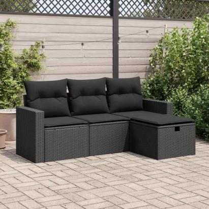 Set mobilier de grădină cu perne, 4 piese, negru, poliratan GartenMobel Dekor