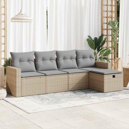 Set canapele de grădină cu perne, 5 piese, bej, poliratan GartenMobel Dekor