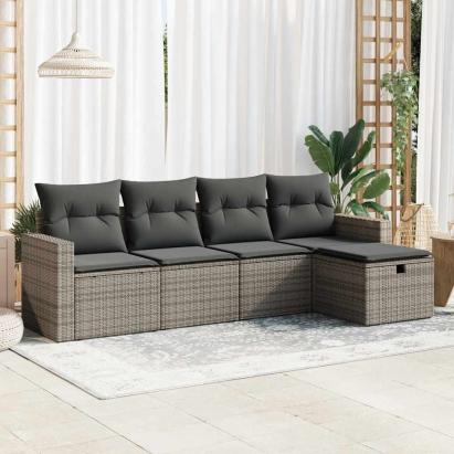 Set canapea de grădină cu perne, 5 piese, gri, poliratan GartenMobel Dekor