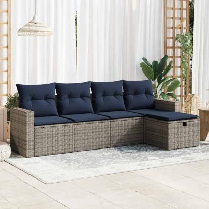 Set canapea de grădină cu perne, 5 piese, gri, poliratan GartenMobel Dekor